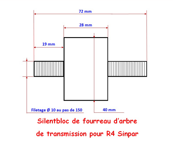 Dimensions silentbloc de fourreau d'arbre de transmission 4L sinpar